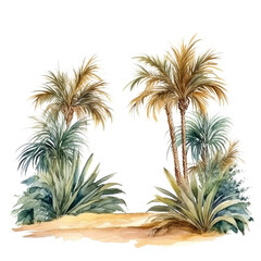  palms and pampas forming a border in watercolor painting style, generative ai