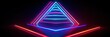 Colorful neon lights in geometric triangles. Glowing bright abstract design on a black background.