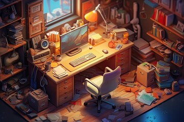 Canvas Print - Concept of a workspace with an office desk. Generative AI