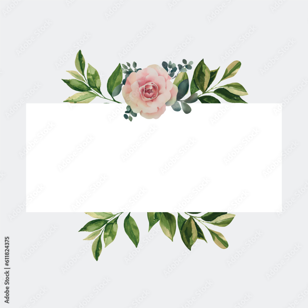 Beautiful Floral Wreath with Watercolor Flowers and Green Leaves Stock ...