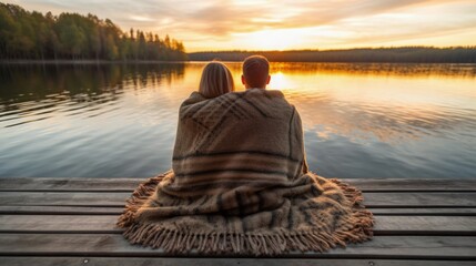 couple wrapped in a warm blanket generative ai