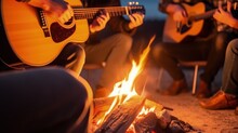 Hands Playing Guitar Around A Campfire With Friends Generative Ai