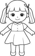 Wall Mural - Doll vector illustration. Black and white outline Doll coloring book or page for children