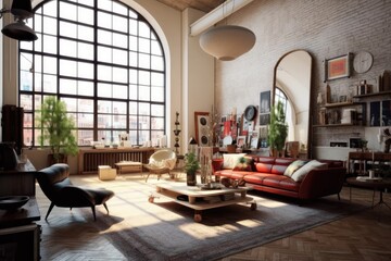 Poster - Scandinavian-style interior of a loft living room Generative AI