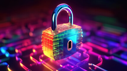 Poster - cybersecurity and privacy concept of data protection, secure encryption technology. Generative Ai