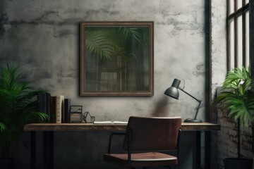 Poster - On the desk, there is a realistic photo frame mockup. Generative AI