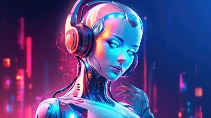 Aufkleber - Robot's portrait in profile, Humanoid robot face, AI generated.