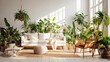© visoot - Spacious living room interior with plants, Interior living room, AI generated.
