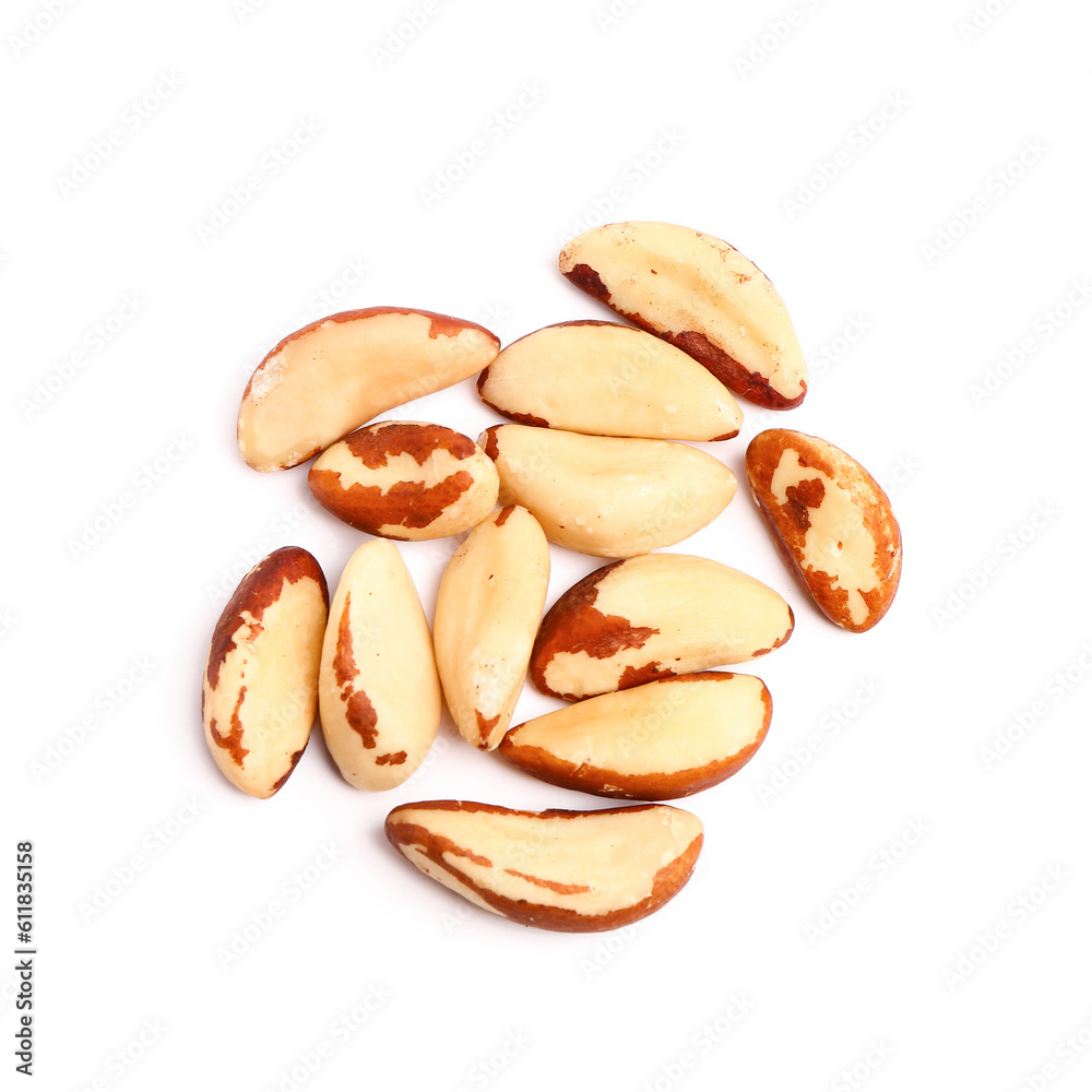 Heap of tasty Brazil nuts isolated on white background