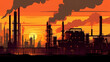 Oil refinery on water side front at night. Generative Ai