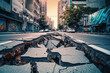 Earthquake cracked road street in city. Generative AI