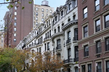 Sticker - Manhattan residential street near Central Park, with mix of townhouses and apartment buildings