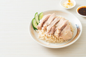 Wall Mural - Hainanese chicken rice or rice steamed with chicken soup