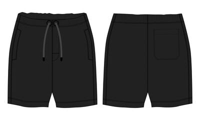 Sticker - Boys Sweat Shorts pant technical fashion flat sketch vector illustration black Color template For Young Men.