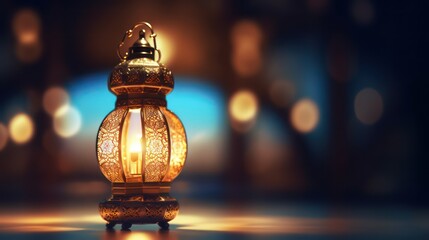 Wall Mural - Arabic lantern on blurred background. Ramadan Kareem concept. AI generated 3d image