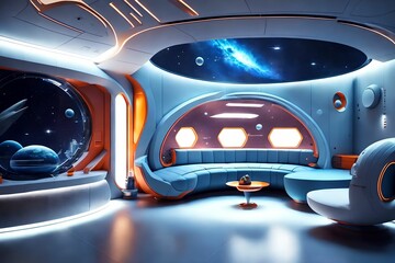 futuristic hard surface interior design of spaceship living room, generative art by A.I.