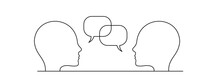 Outline Silhouette Of Two Talking People. Minimalistic Vector Illustration.
