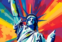 Statue Of Liberty In Pop Art Colorful Style, Ai Generated