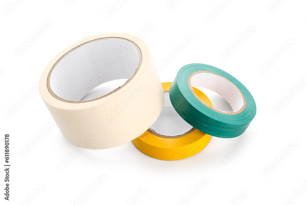 Adhesive tape rolls on white background