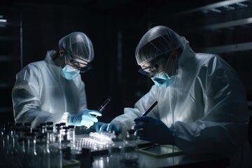 Poster - scientist working with test tubes in the lab, medical scientists examine medical samples in a labora