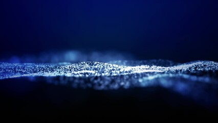 Poster - Particle wave digital abstract background, Blue color and particles rising, 3D rendering animation 4k