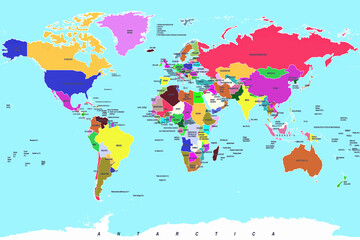 Highly detailed colorful geographic world map