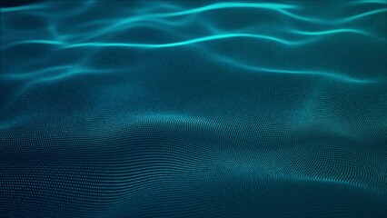 Poster - Particle wave digital abstract background, Blue color and particles rising, 3D rendering animation 4k