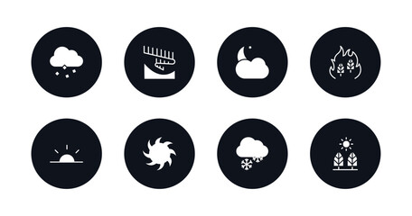 Poster - symbol for mobile filled icons set. filled icons such as ice pellets, aurora, cloudy night, wildfire, sunrise, tropical storm, snowy, daytime vector.