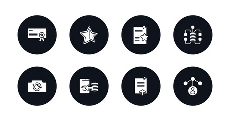 Poster - symbol for mobile filled icons set. filled icons such as rectangular certificate, black star, documents with a star, data connection, switch camera, data import interface, uploading file, user data