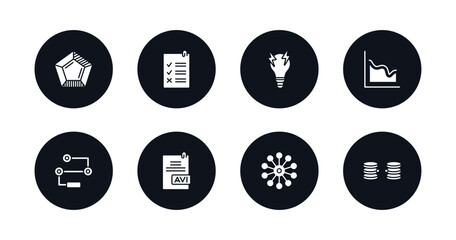 Poster - symbol for mobile filled icons set. filled icons such as pentagonal chart, rule, brainstorming, multiple variable lines, flow chart interface, avi extension, data analytics wheel, data collection