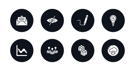 Poster - symbol for mobile filled icons set. filled icons such as open mail, hidden, pen writing a line, bad idea, sine wave, humans, cube of squares, download from the cloud vector.