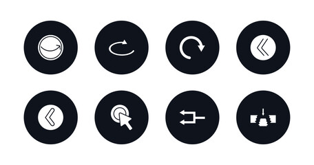Poster - symbol for mobile filled icons set. filled icons such as round right arrow, loop arrow, redo arrow, double arrows, round left button, mouse clicker, refresh left gap vector.