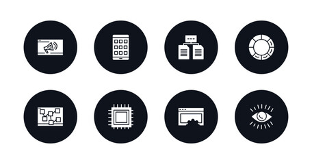 Poster - symbol for mobile filled icons set. filled icons such as marketing automation, native apps, data architecture, colory theory, mood board, embedding, website optimization, impressions vector.
