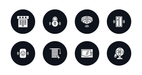 Poster - symbol for mobile filled icons set. filled icons such as dial, locking, fire alarm, windows, smart plug, jalousie automation, intercom, fan vector.