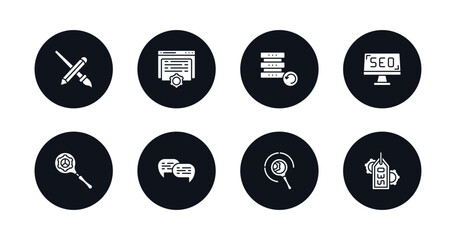 Poster - symbol for mobile filled icons set. filled icons such as de, content, backup, screen, search engine, speech bubbles, targeting, tags vector.