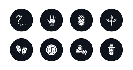 symbol for mobile filled icons set. filled icons such as cobra, henna painted hand, jewish coins, bael tree, challah, swastica, moses, rabbi vector.
