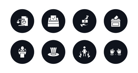 Poster - symbol for mobile filled icons set. filled icons such as political balance, election, bribe, voting, politicians, uncle sam hat, human rights, slavery vector.