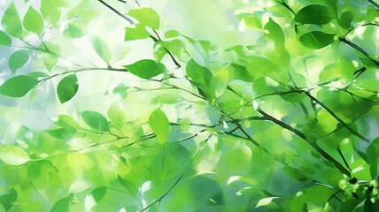 Wall Mural - green watercolor foliage abstract background.  Generative AI. spring eco nature