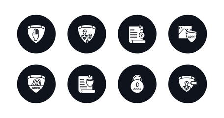 Poster - symbol for mobile filled icons set. filled icons such as right to objection, child consent, code of conduct, photo, fingerprint, plain, keylock, profiling vector.