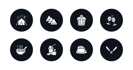 Wall Mural - symbol for mobile filled icons set. filled icons such as night camping, japanese sushi, zombie muffin, glasses of wine, bowl of food, smoothies, sushi prawn, knifes vector.