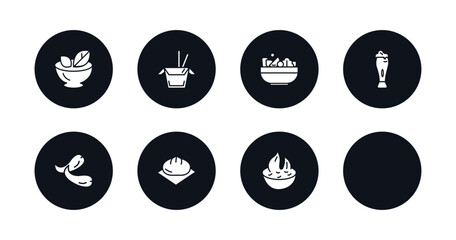 Wall Mural - symbol for mobile filled icons set. filled icons such as vegetarian food, chinese food box, bowl with vegetables, tiffin, jar of beer, chili pepper, wonton, spicy food vector.