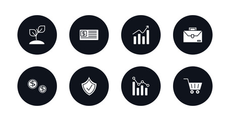 Poster - symbol for mobile filled icons set. filled icons such as sprout, checkbook, growth, briefcase, money, insurance, analytics, market vector.