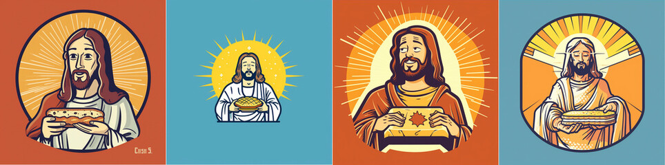 Unique and playful depiction of Jesus Captures the essence of a staple American food Iconic image works well as both art and humorous embellishment