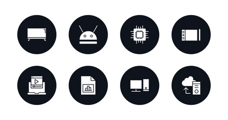 Poster - symbol for mobile filled icons set. filled icons such as tv screen, robotic, computer chip, tablet tool, computer video, data analyser, computer, pc storage vector.