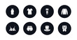 © IconArt - symbol for mobile filled icons set. filled icons such as tank top, t shirt, tracksuit, sweatshirt, brassiere, short, top hat, dinner jacket vector.