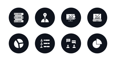 Poster - symbol for mobile filled icons set. filled icons such as database interconnected, business skills, database analysing, laptop profits graphics, circular chart, user stats, consulting, chart pie