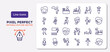 © IconArt - people outline icons set. thin line icons such as happy smile, help the elderly, farmer working, pulling hair, feeding a dog, man with money, elegance, kiss smile vector.