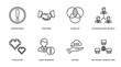 social media marketing outline icons set. thin line icons such as importance, partner, overlap, coordinating people, pixelated, user warning, advise, network conecction vector.