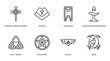 religion outline icons set. thin line icons such as aaronic order church, mantle, humanism, unitarian universalism, holy trinity, occultism, sufism, odin vector.