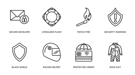 Poster - security outline icons set. thin line icons such as secure envelope, lifeguard float, match fire, se